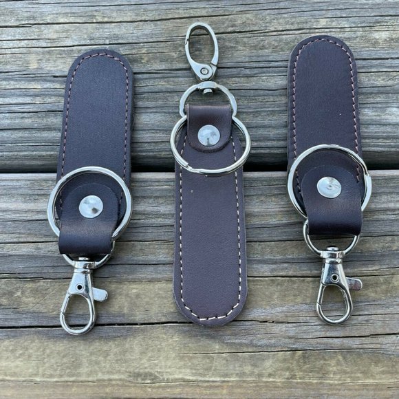 Leather Key chain Brown Genuine Leather Keys Holder Handmade Key Rings Set of 3 - Picture 9 of 9